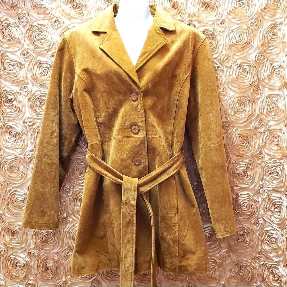 FAIRWEATHER 🤎🖤 Suede Beige Tan Leather Jacket Coat Size Large